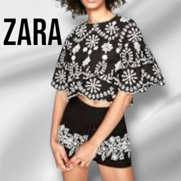 ZARA Women’s/Juniors Trafaluc Embroidered Top in the Size Medium in Black/White - Picture 1 of 9